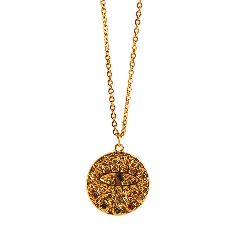 Collar apilado doble colgante de medalla de ojo de cobre al por mayor
